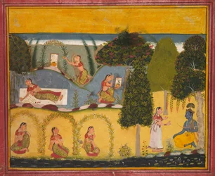 Radha esperando la reconciliación con Krishna, de un Gita Govinda de Jayadeva, c. 1680
