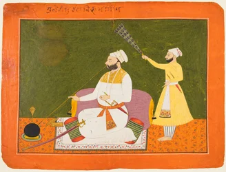 Raja Bikram Singh de Guler reinó 1661-85 fumando, alrededor de 1680