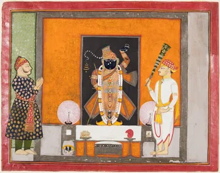 Raja Ram Singh adora a Krishna como Brij Nathji el novio, c. 1820