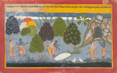 Rama y Lakshmana buscan en vano a Sita: Folio ilustrado