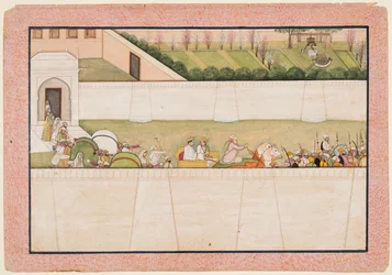 Los hermanos Ramas Bharata y Shatrughna parten de Ayodhya para encontrar a Rama y Lakshmana..., 1775-80