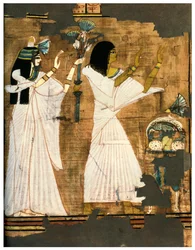 Rames y su esposa en adoración ante una mesa llena de ofrendas, c1400 a.C. 1958