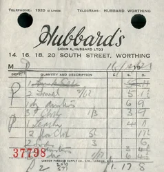 Recibo de la tienda departamental Hubbards, 1921