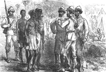 Recepción de los embajadores del rey Koffee en el campamento inglés, c. 1880