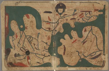 Mapa mundial rectangular De: El Libro de Curiosidades de las Ciencias y Maravillas para los Ojos, siglo XI