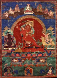 Red Yamari flanqueado por Virupa y Dombi Heruka
