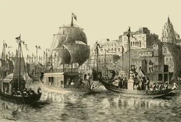 Festival religioso en Benarés, 1890