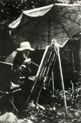 Renoir pintando al aire libre, c. 1910s, 1947