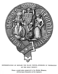 Representación de Eduardo, el Príncipe Negro, arrodillado en veneración de la Santísima Trinidad