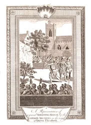 Representaciones del Concurso de Tiro por los Arqueros de Londres en el reinado de la Reina Isabel, 1793