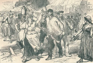 Amotinados y petroleuses incendiando edificios públicos en París durante la Comuna de París, 1871, 1906