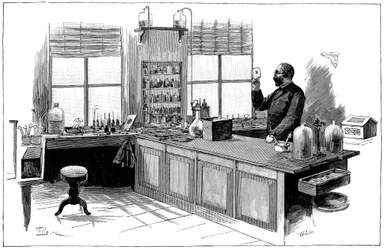 Robert Koch, bacteriólogo y médico alemán en su laboratorio