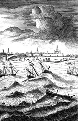 Robinson Crusoe naufragado en Yarmouth, c1719
