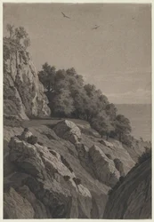 Acantilado rocoso en una costa, c. 1850-1860