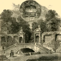 Asiento de Rogers y puerta de Inigo Jones, Holland House, c. 1876
