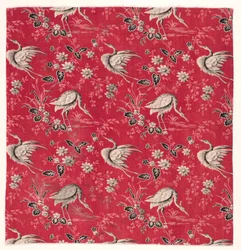 Algodón estampado con rodillo con diseño de garza y flores, 1800s