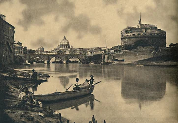 Roma - El Tíber - Castillo y Puente de S. Angelo. Cúpula de San Pedro, 1910
