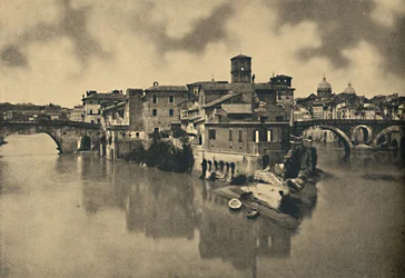 Roma - Isla Tiberina y los antiguos puentes Caestius y Fabritius, 1910