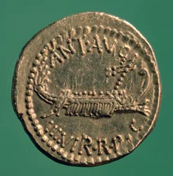 Moneda romana, Denario legionary de Marco Antonio, 32-1 a.C.