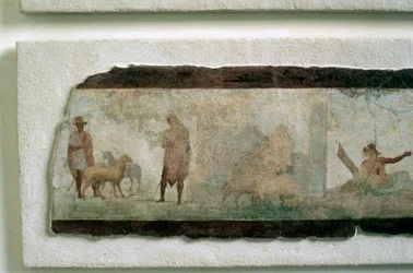 Agricultores romanos con ovejas
