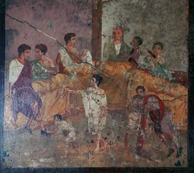 Pintura mural romana de una cena