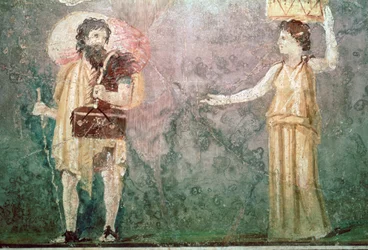 Pintura mural romana de sirvientes, siglo I a.C.