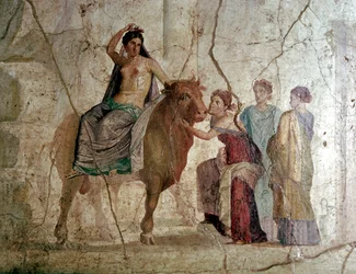 Pintura mural romana del Rapto de Europa, Casa de Jasón, Pompeya, Italia