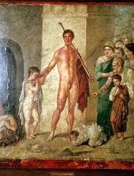 Pintura mural romana de Teseo después de matar al Minotauro, Pompeya
