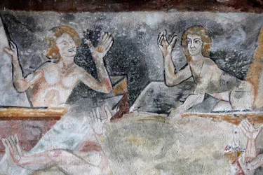 Pintura románica que representa la Resurrección en la iglesia de San Pedro, Brancion, Francia