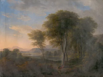 Paisaje romántico con un árbol en el fondo