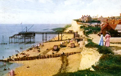 Playa de Rottingdean, East Sussex, mirando al oeste, c. 1900s-1920s