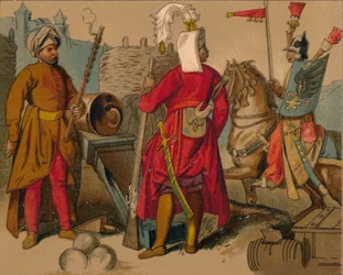 Strelitzi rusos y guardias turcos del siglo XVII - Artillero, Janissary, Spahioglan