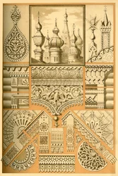 Ornamento arquitectónico ruso y talla en madera, 1898