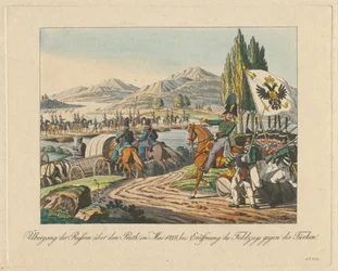 El ejército ruso cruza el río Prut hacia Moldavia el 1828 de mayo, 1829