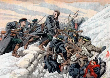 Ataque ruso a las trincheras japonesas, Guerra Ruso-Japonesa, 1904-5