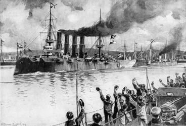Crucero ruso en camino a la Batalla de Chemulpo, Guerra Ruso-Japonesa, 1904-5