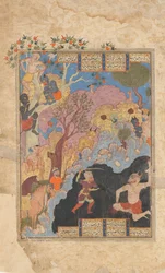 Rustam mata al Div Blanco, Folio de un Shahnama Libro de los Reyes, 1560-80