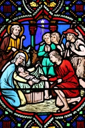 Iglesia del Sagrado Corazón. Vidriera. La Natividad. Adoración de los Pastores