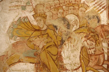 Abadía de Saint-Savin pintura: reyes atacados por Abraham y sus seguidores, Saint-Savin-sur-Gartempe, Francia