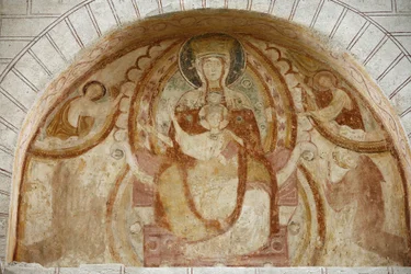 Abadía de Saint-Savin tímpano: Virgen y niño, Saint-Savin-sur-Gartempe, Francia