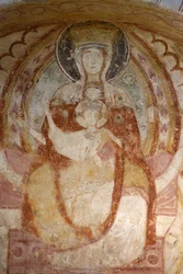 Iglesia abacial de Saint-Savin sur Gartempe, pórtico occidental: Virgen y niño, Saint-Savin, Francia