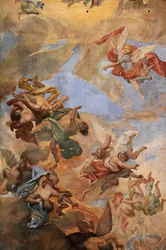 Fresco en el techo de la basílica de San Ambrosio y San Carlos, Roma, Italia