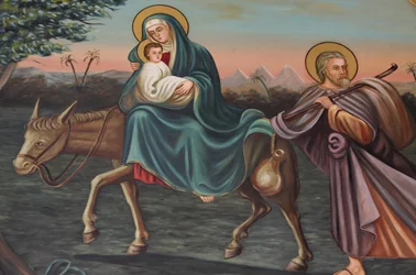 Pintura en la iglesia copta de San Antonio: la huida a Egipto, Jerusalén, Israel