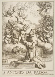 San Antonio de Padua adorando al Niño Jesús, copia de Cantarini, 1640