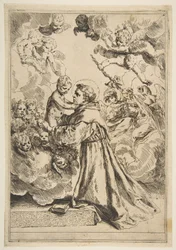 San Antonio de Padua adorando al Niño Jesús en la gloria, copia de Cantarini, ca. 1640 o después