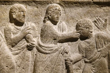 Abadía de Saint Victor, Marsella. Detalle del sarcófago: Jesús curando a un ciego