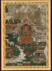Sakyamuni entronizado y escenas biográficas, siglo XVIII