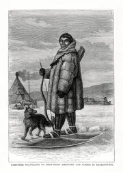 Samoyedo viajando con raquetas de nieve, Rusia, 1877