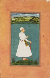 Sawai Jai Singh de pie en un paisaje, c. 1730