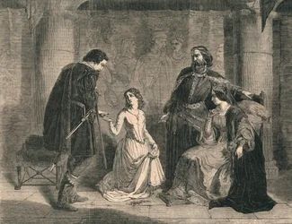 Escena de Hamlet - Rey, Ofelia y Laertes, 1852